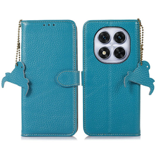 For Xiaomi Redmi Note 14 Pro+ 5G / Note 14 Pro 5G / Poco X7 5G Case RFID Blocking Genuine Cow Leather Phone Cover Litchi Texture - Blue