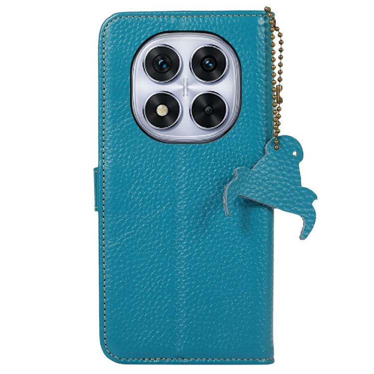 For Xiaomi Redmi Note 14 Pro+ 5G / Note 14 Pro 5G / Poco X7 5G Case RFID Blocking Genuine Cow Leather Phone Cover Litchi Texture - Blue
