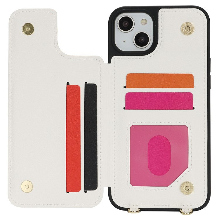 For iPhone 14  /  13 Case with Card Holder, Kickstand, RFID Blocking PU+TPU Phone Back Cover - White