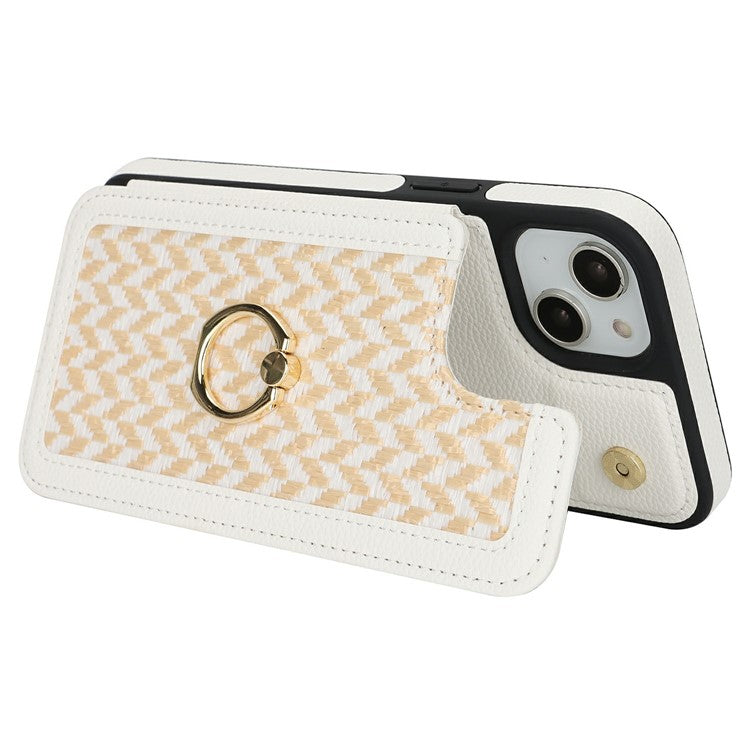 For iPhone 14  /  13 Case with Card Holder, Kickstand, RFID Blocking PU+TPU Phone Back Cover - White