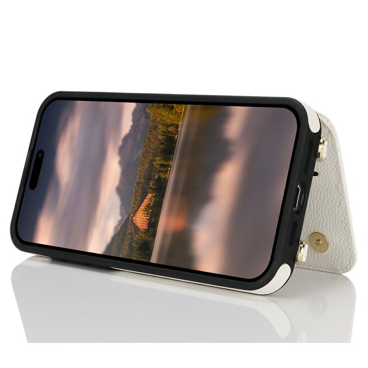 For iPhone 14  /  13 Case with Card Holder, Kickstand, RFID Blocking PU+TPU Phone Back Cover - White