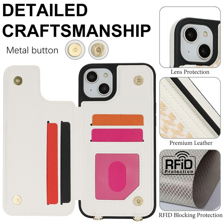 For iPhone 14  /  13 Case with Card Holder, Kickstand, RFID Blocking PU+TPU Phone Back Cover - White