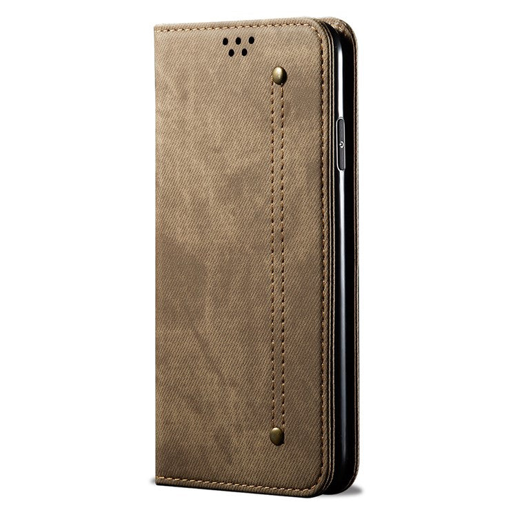 For Huawei nova 13 Pro 5G Case Jeans Cloth Texture Anti-Scratch Leather Stand Phone Cover - Khaki