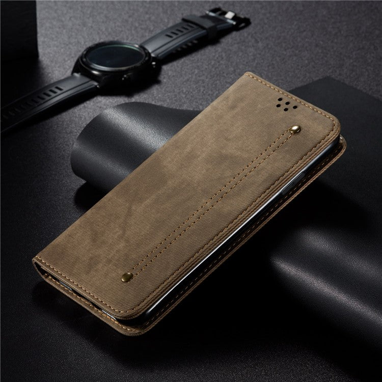 For Huawei nova 13 Pro 5G Case Jeans Cloth Texture Anti-Scratch Leather Stand Phone Cover - Khaki