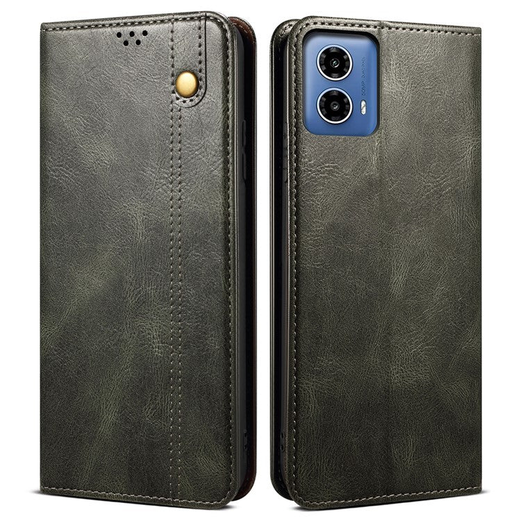 For Motorola Moto G35 5G Case Crazy Horse Texture Waxy Leather Wallet Stand Phone Cover - Green
