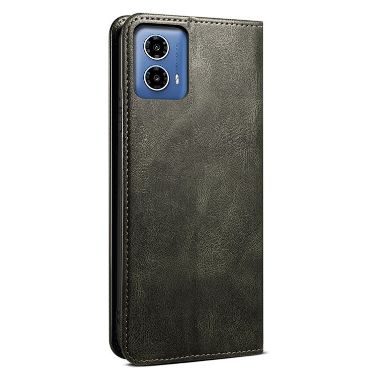 For Motorola Moto G35 5G Case Crazy Horse Texture Waxy Leather Wallet Stand Phone Cover - Green