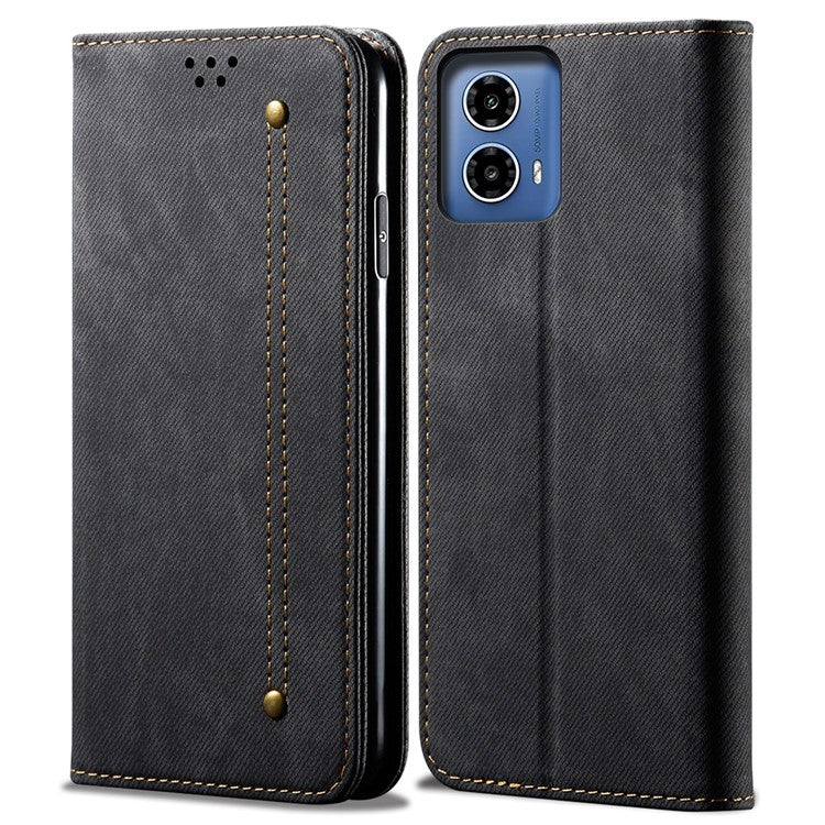 For Motorola Moto G35 5G Case Jeans Cloth Texture Anti-Scratch Leather Stand Phone Cover - Black