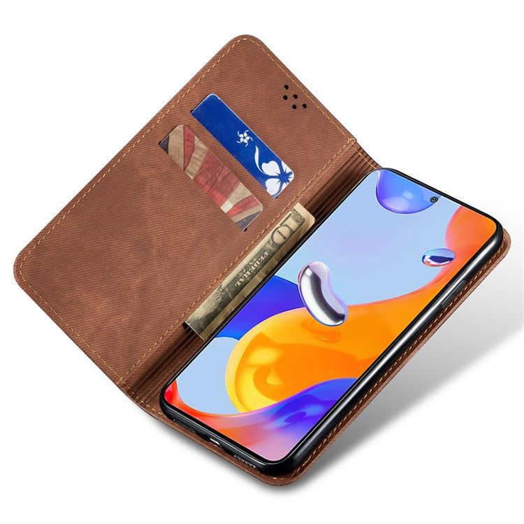 For Motorola Moto G35 5G Case Jeans Cloth Texture Anti-Scratch Leather Stand Phone Cover - Coffee