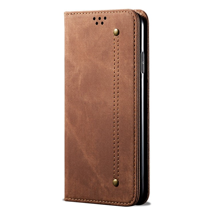 For Motorola Moto G35 5G Case Jeans Cloth Texture Anti-Scratch Leather Stand Phone Cover - Coffee