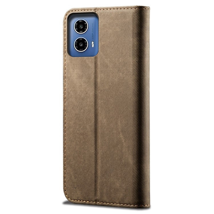 For Motorola Moto G35 5G Case Jeans Cloth Texture Anti-Scratch Leather Stand Phone Cover - Khaki