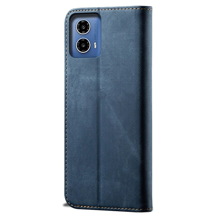 For Motorola Moto G35 5G Case Jeans Cloth Texture Anti-Scratch Leather Stand Phone Cover - Blue