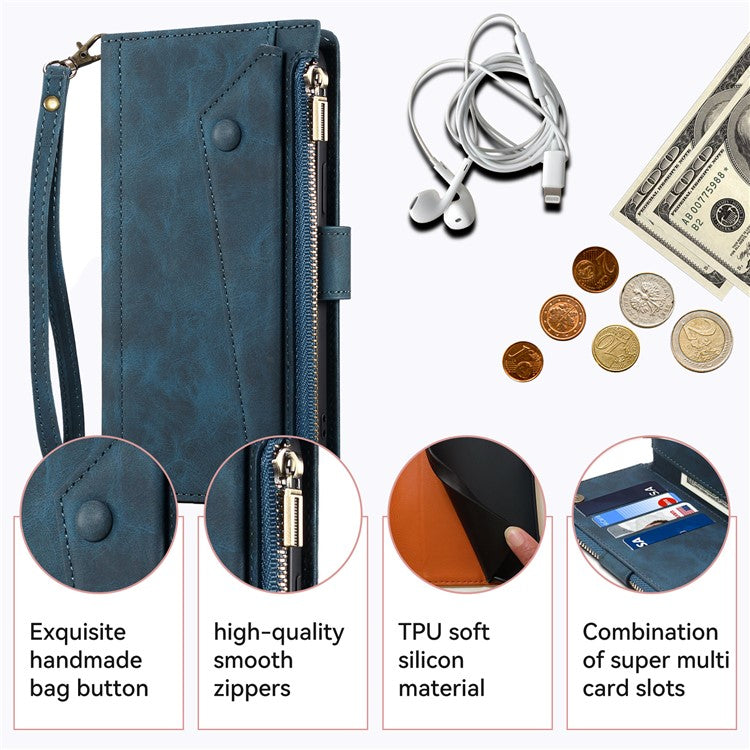 ESEBLE Star Series For Motorola Moto G35 5G Case Zipper Wallet Leather Stand Phone Cover - Blue
