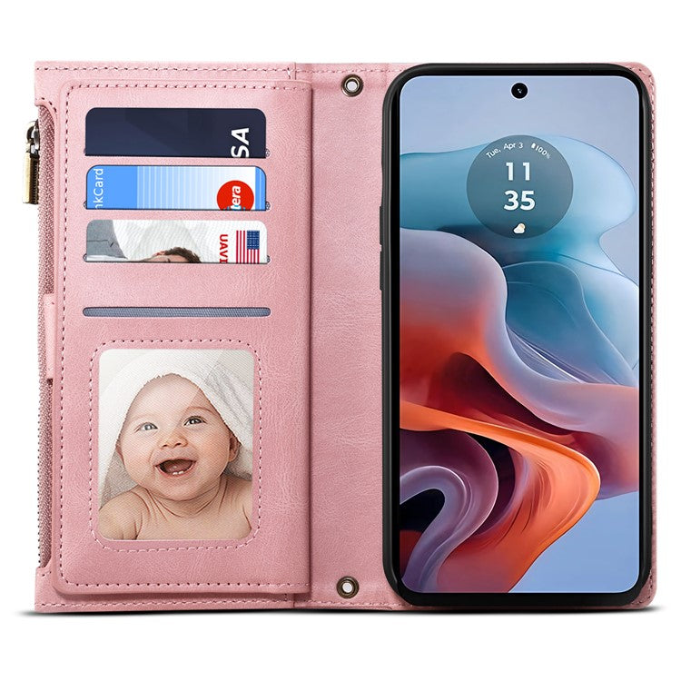 ESEBLE Star Series For Motorola Moto G35 5G Case Zipper Wallet Leather Stand Phone Cover - Rose Gold