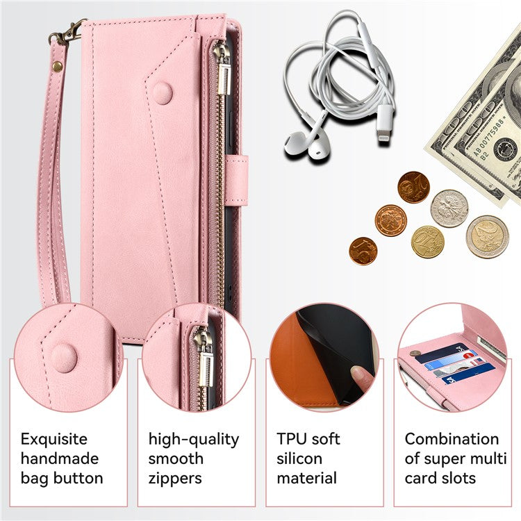 ESEBLE Star Series For Motorola Moto G35 5G Case Zipper Wallet Leather Stand Phone Cover - Rose Gold