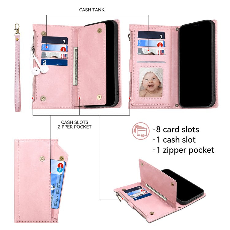 ESEBLE Star Series For Motorola Moto G35 5G Case Zipper Wallet Leather Stand Phone Cover - Rose Gold