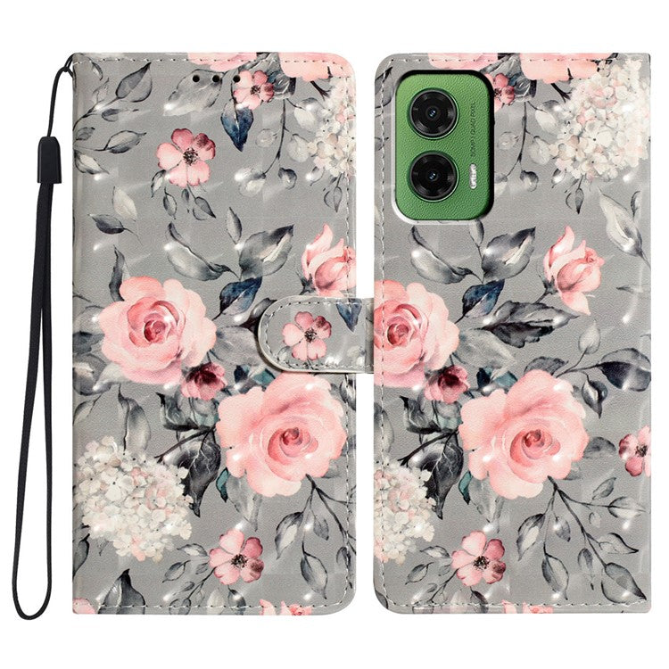 For Motorola Moto G35 5G Case PU Leather Wallet Phone Cover 3D Pattern Printing - Flowers