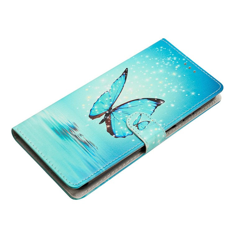For Motorola Moto G35 5G Wallet Case PU Leather Pattern Printing Stand Phone Cover with Strap - Blue Butterfly