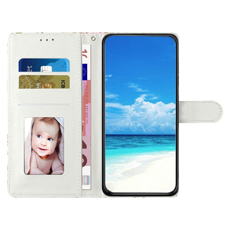 For Motorola Moto G35 5G Wallet Case PU Leather Pattern Printing Stand Phone Cover with Strap - Purple Flowers