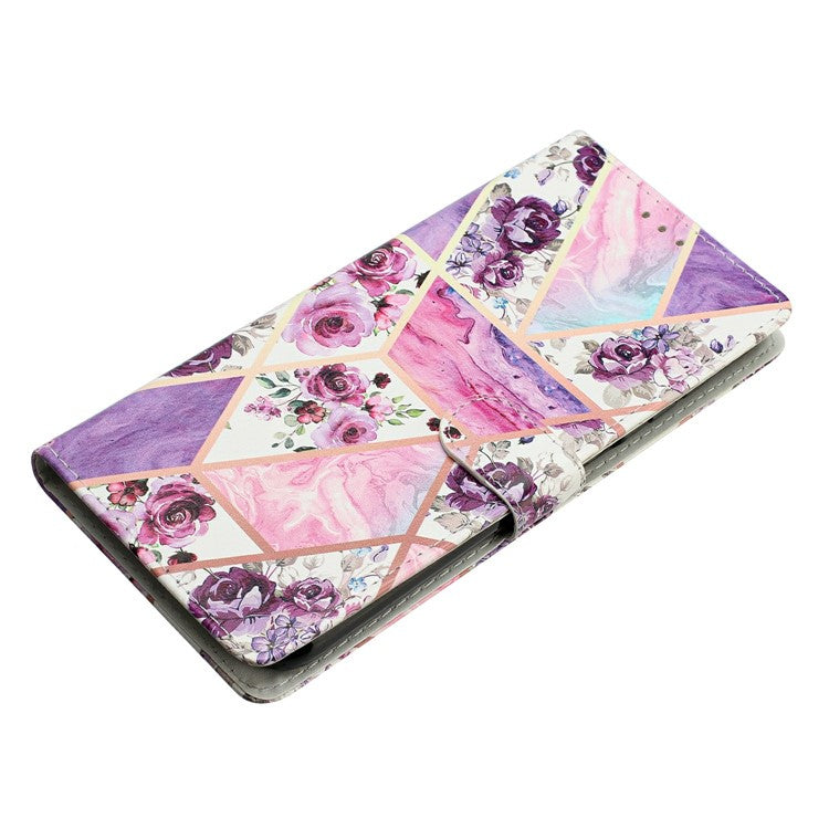 For Motorola Moto G35 5G Wallet Case PU Leather Pattern Printing Stand Phone Cover with Strap - Purple Flowers