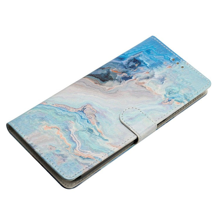 For Motorola Moto G35 5G Wallet Case PU Leather Pattern Printing Stand Phone Cover with Strap - Blue Marble