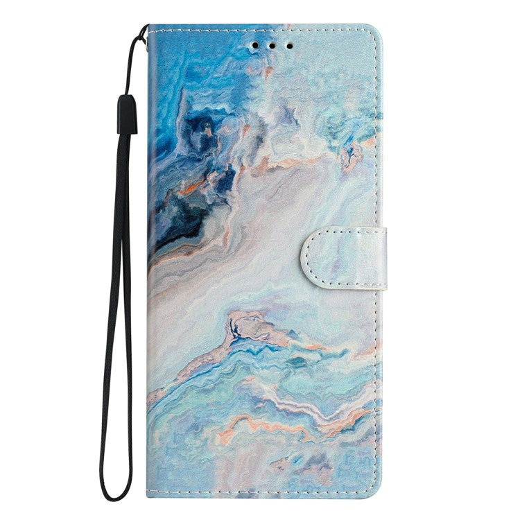 For Motorola Moto G35 5G Wallet Case PU Leather Pattern Printing Stand Phone Cover with Strap - Blue Marble