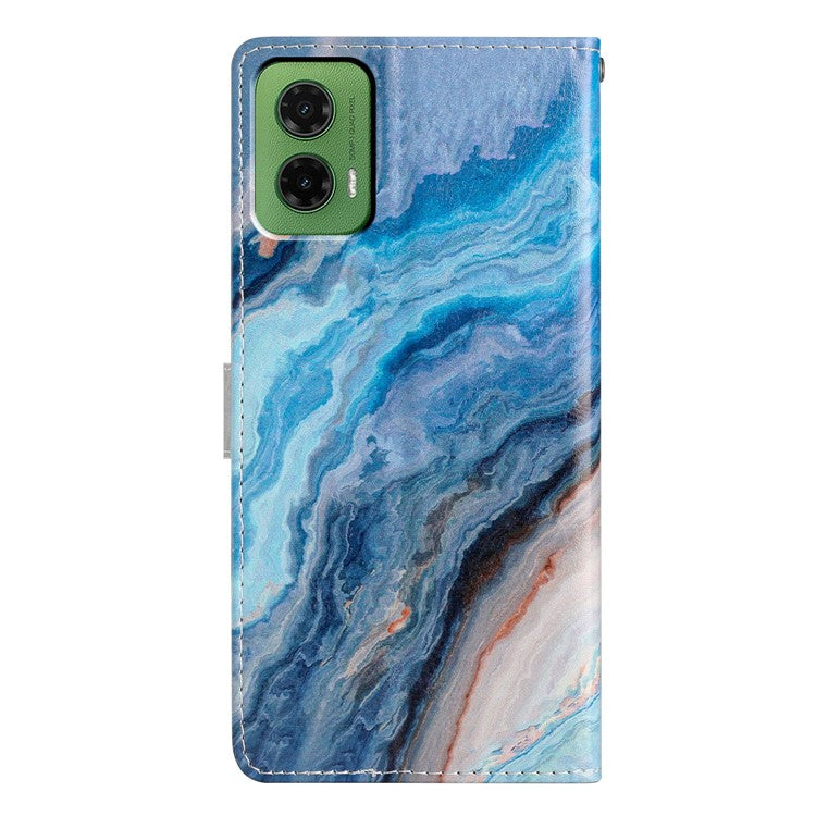 For Motorola Moto G35 5G Wallet Case PU Leather Pattern Printing Stand Phone Cover with Strap - Blue Marble