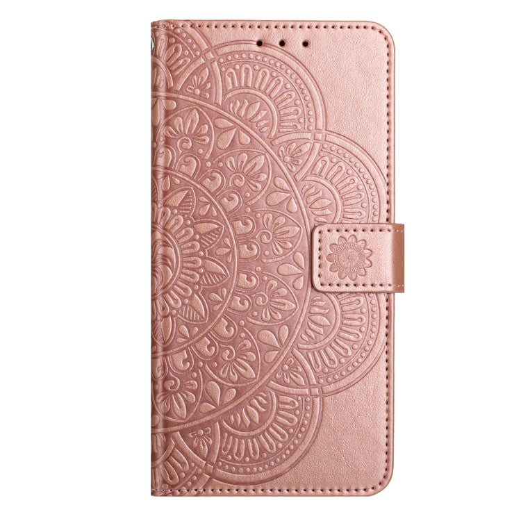 For Motorola Moto G35 5G Leather Case with Card Slots Mandala Pattern Phone Cover Stand - Rose Gold