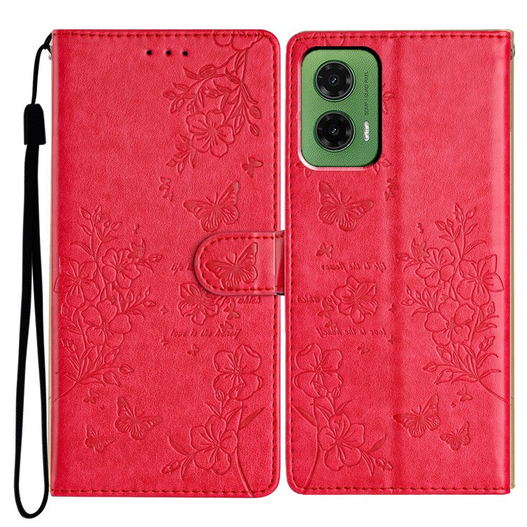 For Motorola Moto G35 5G Wallet Phone Case Butterfly Floral Imprint Leather Flip Cover - Red