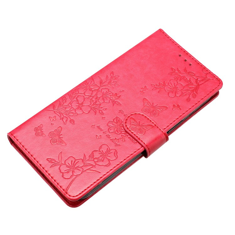 For Motorola Moto G35 5G Wallet Phone Case Butterfly Floral Imprint Leather Flip Cover - Red