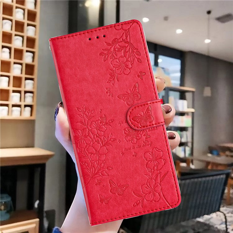 For Motorola Moto G35 5G Wallet Phone Case Butterfly Floral Imprint Leather Flip Cover - Red