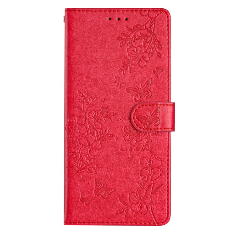 For Motorola Moto G35 5G Wallet Phone Case Butterfly Floral Imprint Leather Flip Cover - Red
