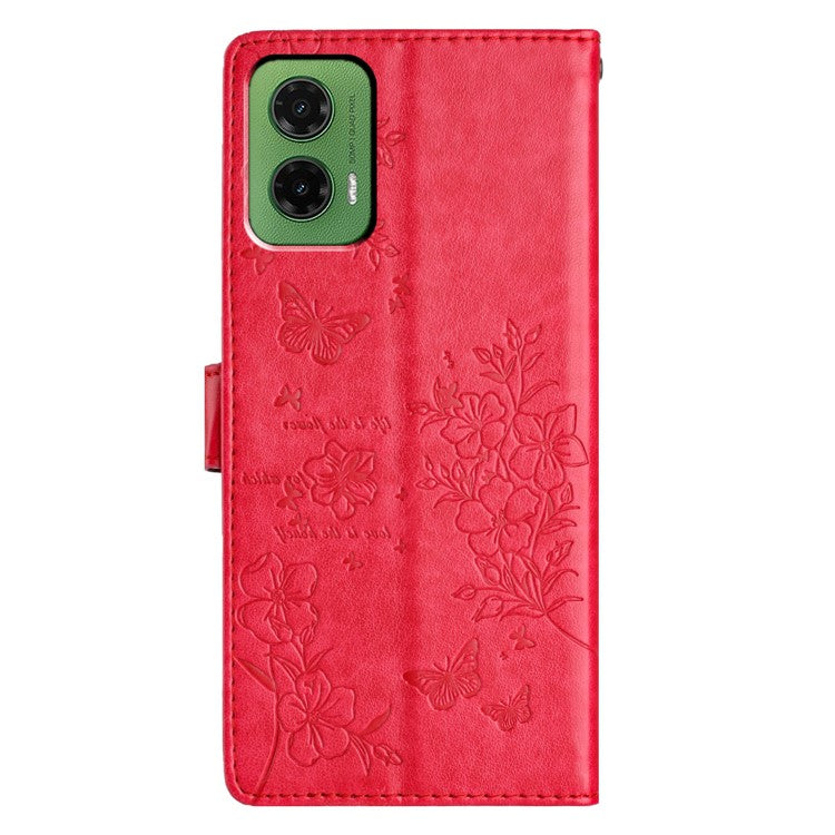 For Motorola Moto G35 5G Wallet Phone Case Butterfly Floral Imprint Leather Flip Cover - Red