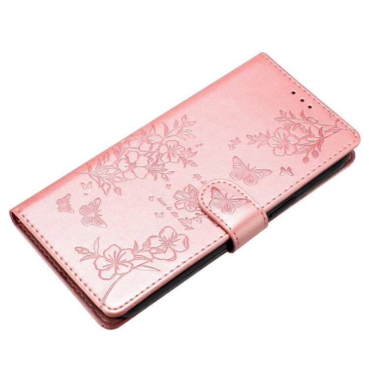 For Motorola Moto G35 5G Wallet Phone Case Butterfly Floral Imprint Leather Flip Cover - Rose Gold