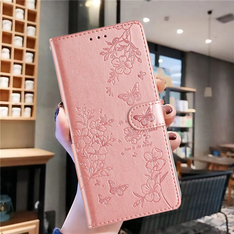 For Motorola Moto G35 5G Wallet Phone Case Butterfly Floral Imprint Leather Flip Cover - Rose Gold