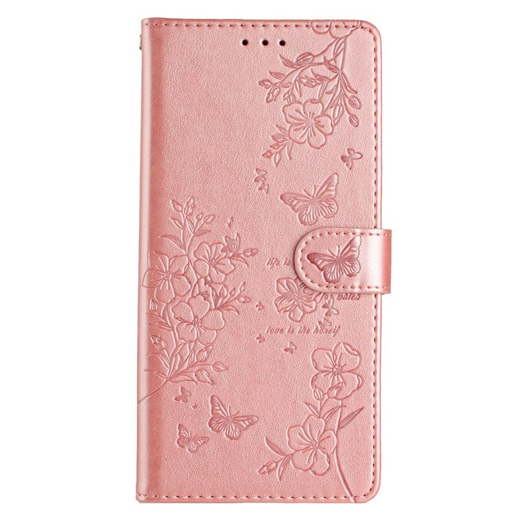 For Motorola Moto G35 5G Wallet Phone Case Butterfly Floral Imprint Leather Flip Cover - Rose Gold