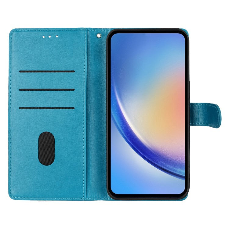 For Motorola Moto G35 5G Wallet Phone Case Butterfly Floral Imprint Leather Flip Cover - Blue