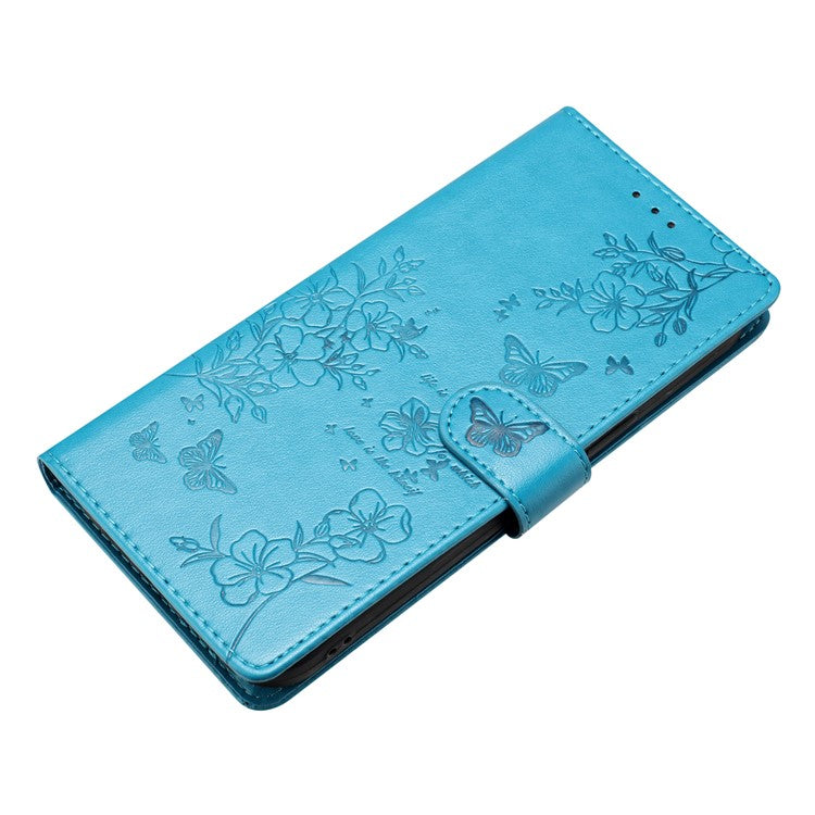 For Motorola Moto G35 5G Wallet Phone Case Butterfly Floral Imprint Leather Flip Cover - Blue