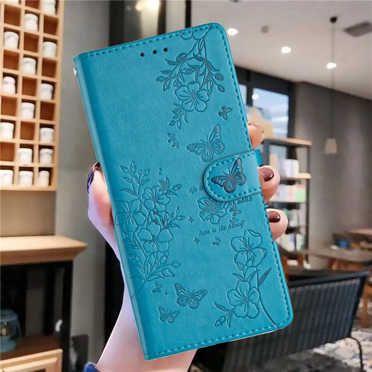 For Motorola Moto G35 5G Wallet Phone Case Butterfly Floral Imprint Leather Flip Cover - Blue