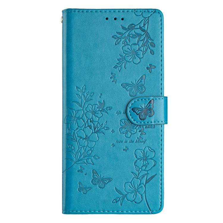For Motorola Moto G35 5G Wallet Phone Case Butterfly Floral Imprint Leather Flip Cover - Blue