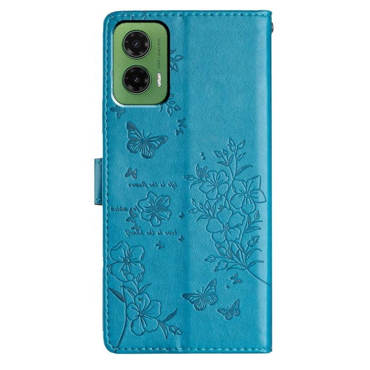 For Motorola Moto G35 5G Wallet Phone Case Butterfly Floral Imprint Leather Flip Cover - Blue