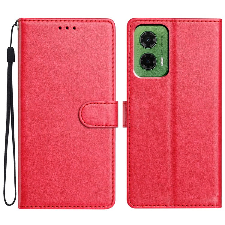 For Motorola Moto G35 5G Leather Case Wallet Stand Phone Cover with Handy Strap - Rose