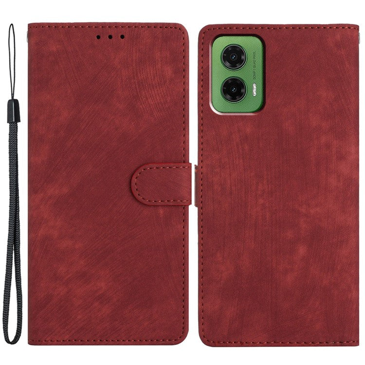 For Motorola Moto G35 5G Case with Card Clots Skin-Touch PU Leather Phone Cover Stand - Red
