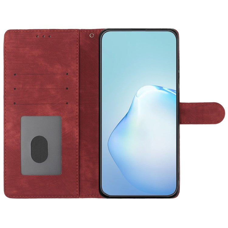 For Motorola Moto G35 5G Case with Card Clots Skin-Touch PU Leather Phone Cover Stand - Red