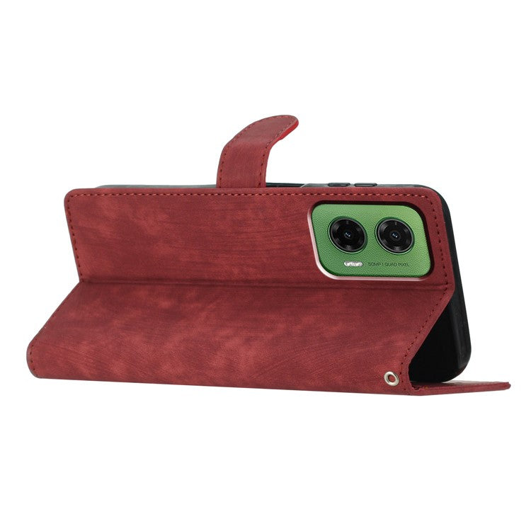 For Motorola Moto G35 5G Case with Card Clots Skin-Touch PU Leather Phone Cover Stand - Red