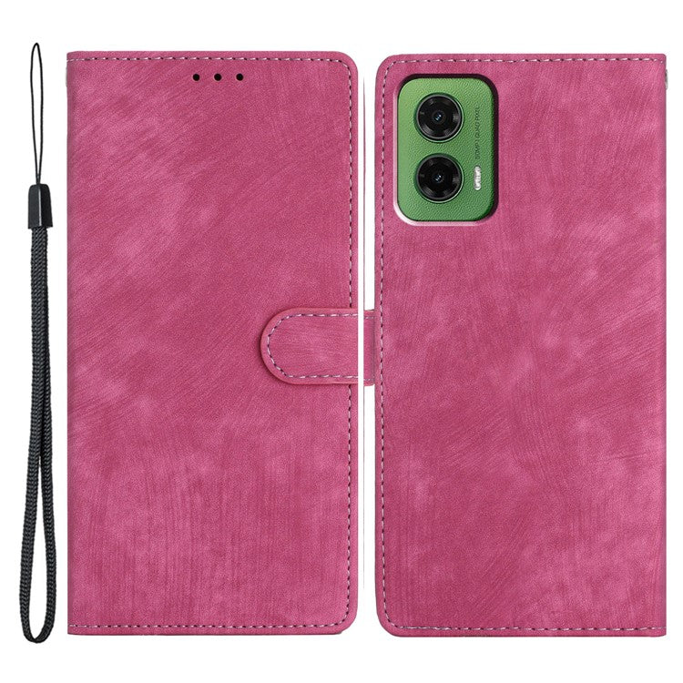 For Motorola Moto G35 5G Case with Card Clots Skin-Touch PU Leather Phone Cover Stand - Rose
