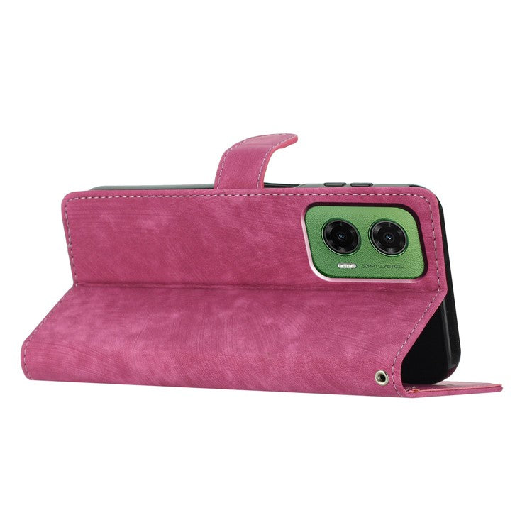 For Motorola Moto G35 5G Case with Card Clots Skin-Touch PU Leather Phone Cover Stand - Rose