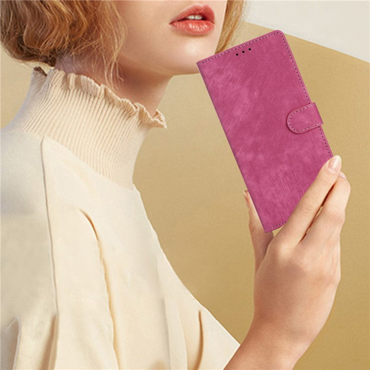 For Motorola Moto G35 5G Case with Card Clots Skin-Touch PU Leather Phone Cover Stand - Rose
