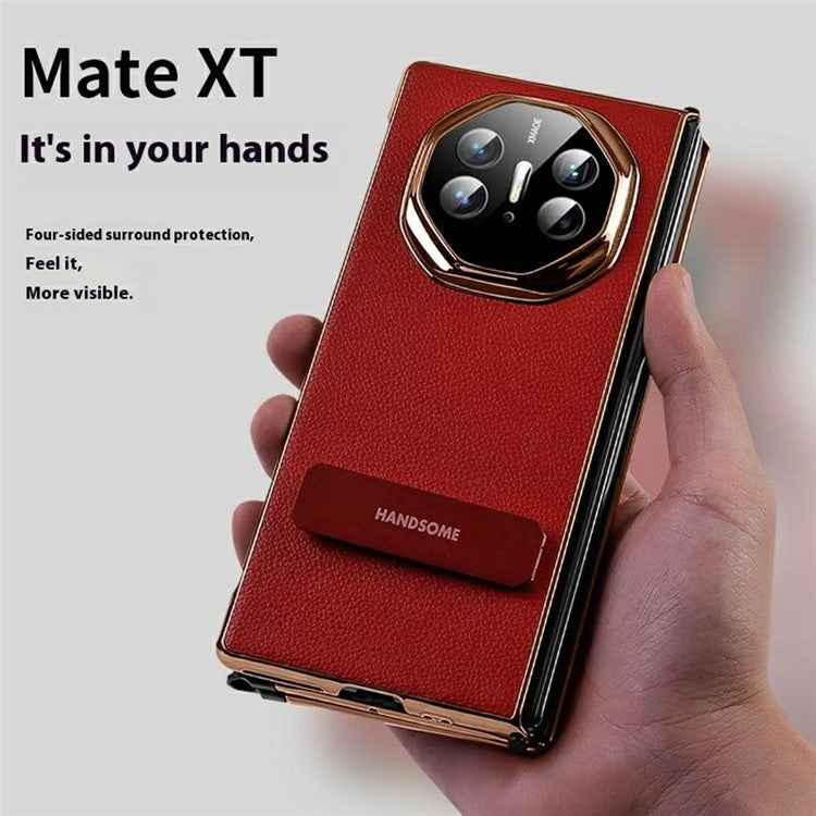 For Huawei Mate XT Ultimate Phone Case Kickstand Leather+PC Mobile Cover - Black