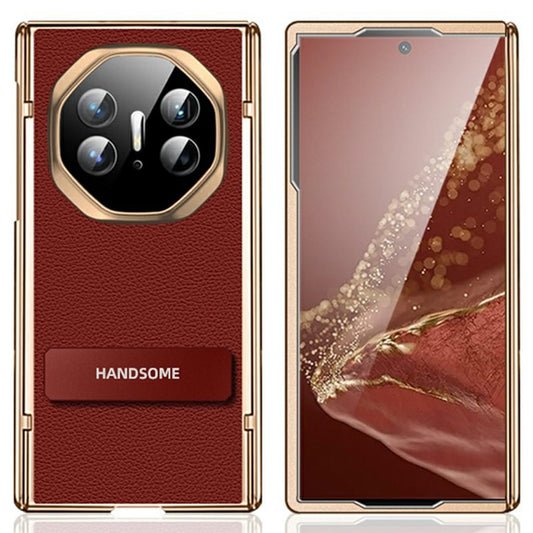 For Huawei Mate XT Ultimate Case Magnetic Hinge Leather+PC Kickstand Back Cover - Red
