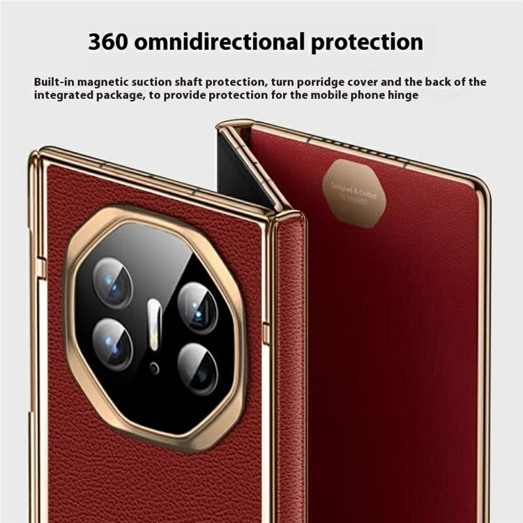 For Huawei Mate XT Ultimate Case Magnetic Hinge Leather+PC Kickstand Back Cover - Red
